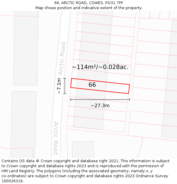 66, ARCTIC ROAD, COWES, PO31 7PF: Plot and title map