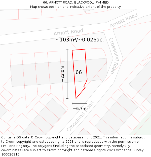 66, ARNOTT ROAD, BLACKPOOL, FY4 4ED: Plot and title map