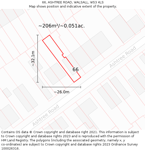 66, ASHTREE ROAD, WALSALL, WS3 4LS: Plot and title map
