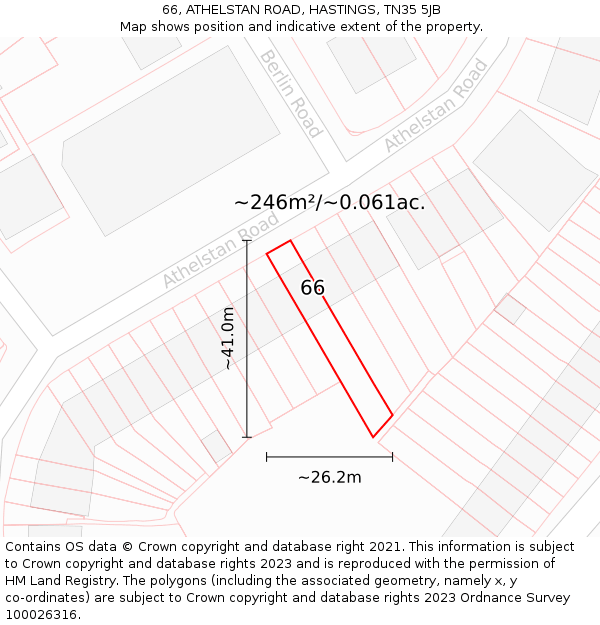 66, ATHELSTAN ROAD, HASTINGS, TN35 5JB: Plot and title map