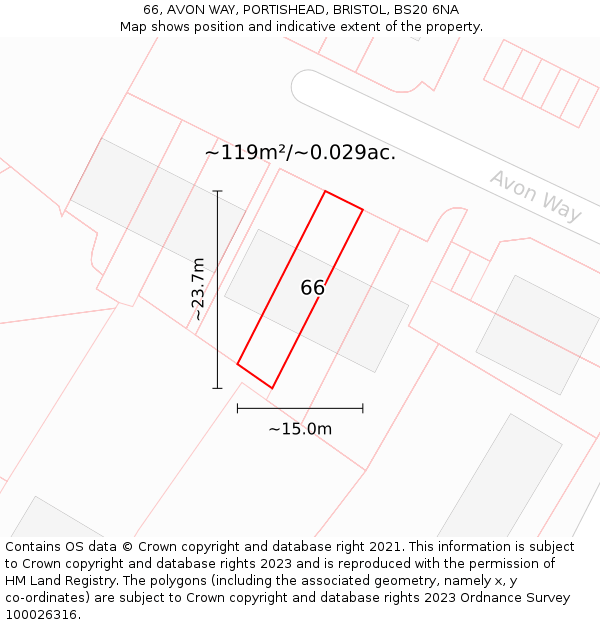 66, AVON WAY, PORTISHEAD, BRISTOL, BS20 6NA: Plot and title map