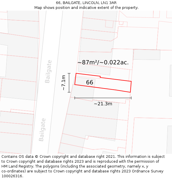 66, BAILGATE, LINCOLN, LN1 3AR: Plot and title map
