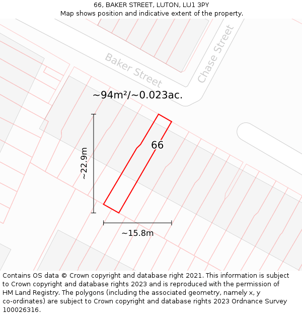 66, BAKER STREET, LUTON, LU1 3PY: Plot and title map