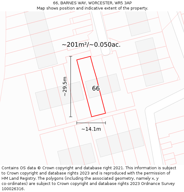 66, BARNES WAY, WORCESTER, WR5 3AP: Plot and title map