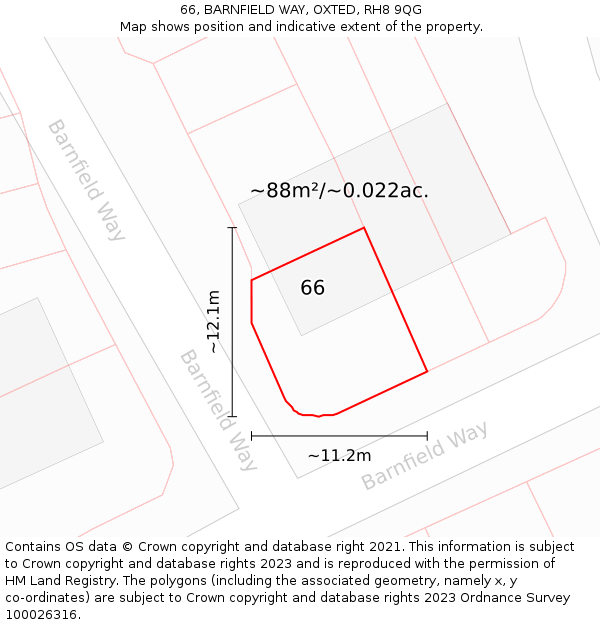 66, BARNFIELD WAY, OXTED, RH8 9QG: Plot and title map