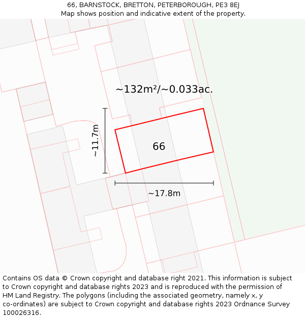 66, BARNSTOCK, BRETTON, PETERBOROUGH, PE3 8EJ: Plot and title map