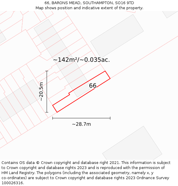 66, BARONS MEAD, SOUTHAMPTON, SO16 9TD: Plot and title map