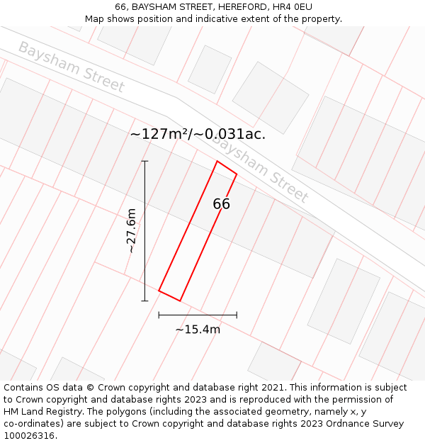 66, BAYSHAM STREET, HEREFORD, HR4 0EU: Plot and title map