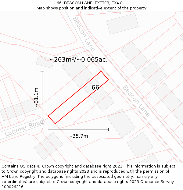 66, BEACON LANE, EXETER, EX4 8LL: Plot and title map