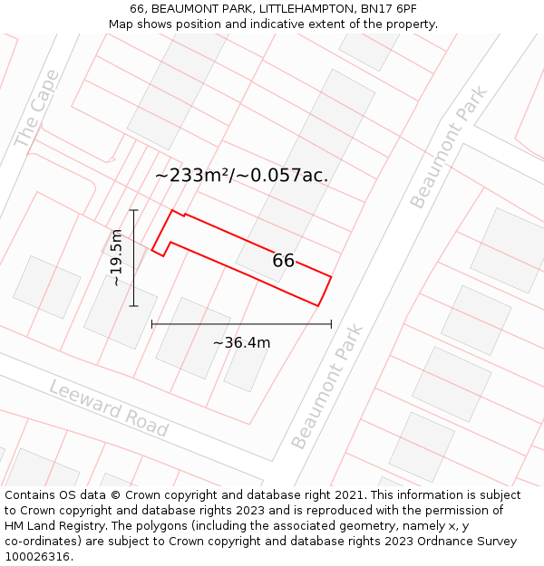 66, BEAUMONT PARK, LITTLEHAMPTON, BN17 6PF: Plot and title map
