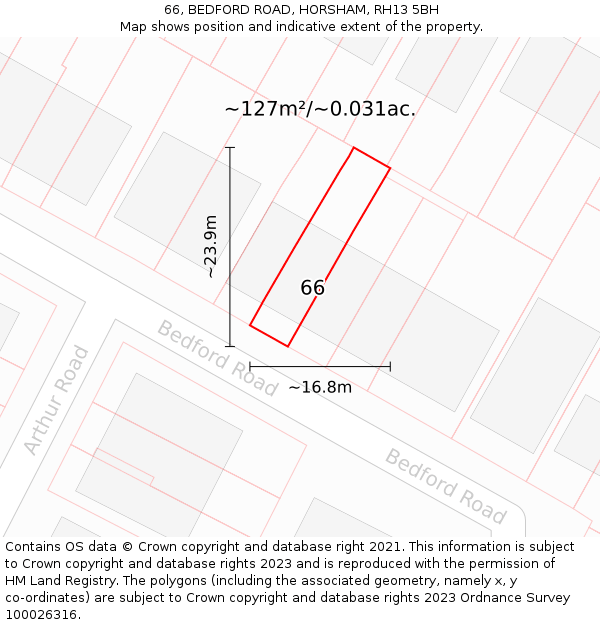 66, BEDFORD ROAD, HORSHAM, RH13 5BH: Plot and title map