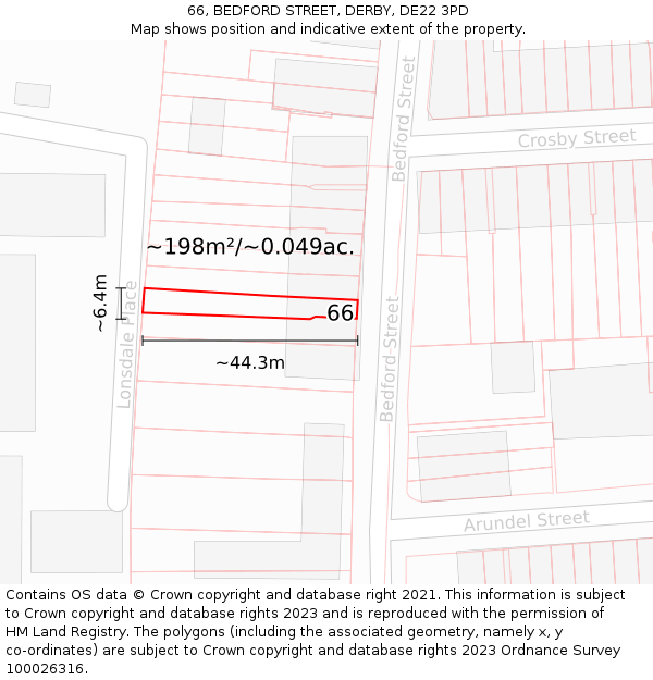 66, BEDFORD STREET, DERBY, DE22 3PD: Plot and title map