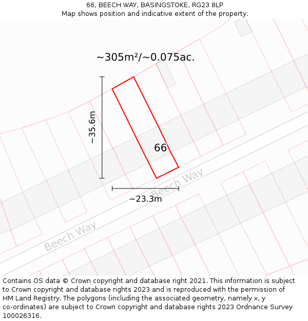 66, BEECH WAY, BASINGSTOKE, RG23 8LP: Plot and title map