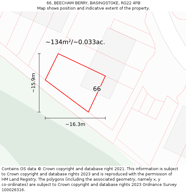 66, BEECHAM BERRY, BASINGSTOKE, RG22 4PB: Plot and title map