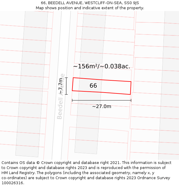66, BEEDELL AVENUE, WESTCLIFF-ON-SEA, SS0 9JS: Plot and title map