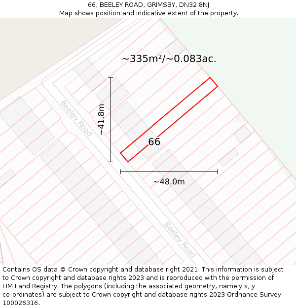 66, BEELEY ROAD, GRIMSBY, DN32 8NJ: Plot and title map