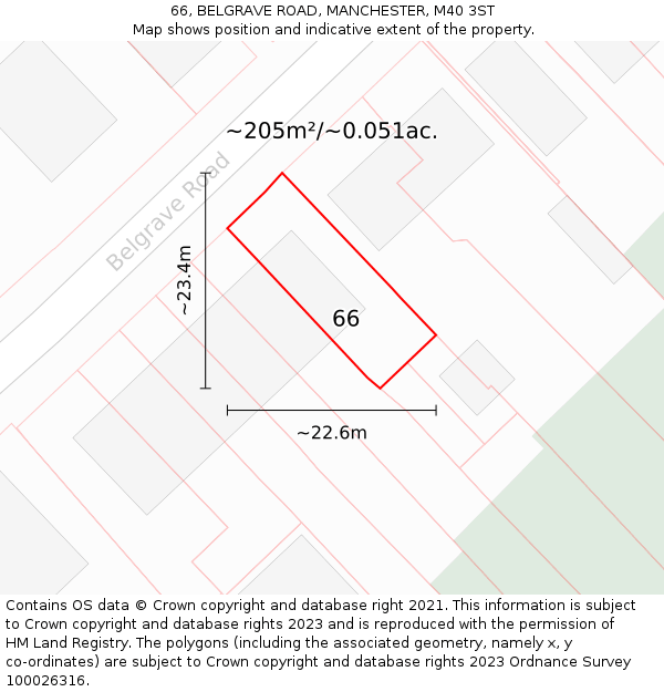 66, BELGRAVE ROAD, MANCHESTER, M40 3ST: Plot and title map