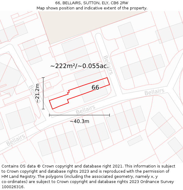 66, BELLAIRS, SUTTON, ELY, CB6 2RW: Plot and title map