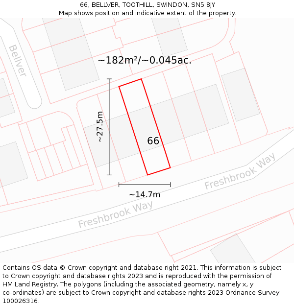 66, BELLVER, TOOTHILL, SWINDON, SN5 8JY: Plot and title map