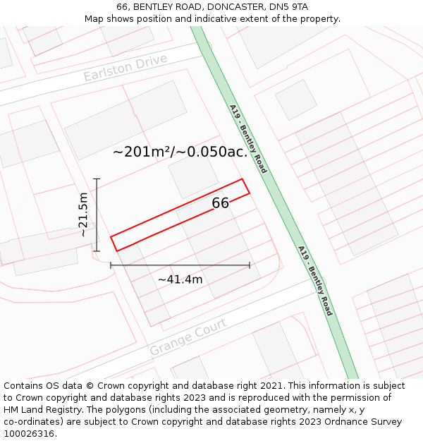 66, BENTLEY ROAD, DONCASTER, DN5 9TA: Plot and title map