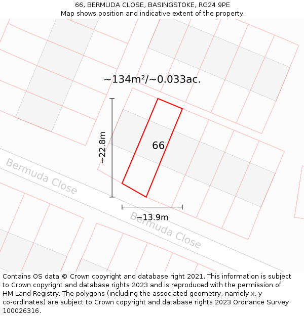 66, BERMUDA CLOSE, BASINGSTOKE, RG24 9PE: Plot and title map