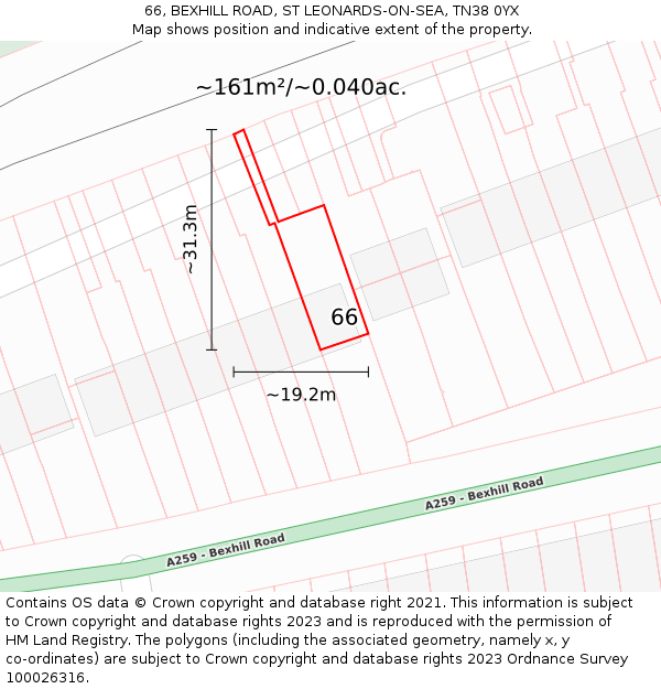 66, BEXHILL ROAD, ST LEONARDS-ON-SEA, TN38 0YX: Plot and title map