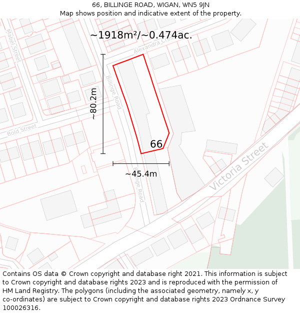 66, BILLINGE ROAD, WIGAN, WN5 9JN: Plot and title map