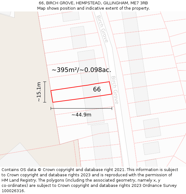 66, BIRCH GROVE, HEMPSTEAD, GILLINGHAM, ME7 3RB: Plot and title map