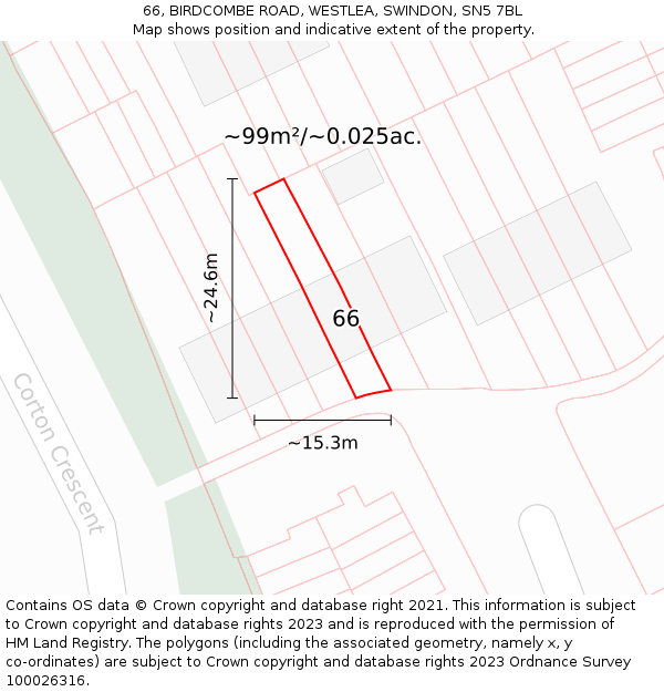 66, BIRDCOMBE ROAD, WESTLEA, SWINDON, SN5 7BL: Plot and title map