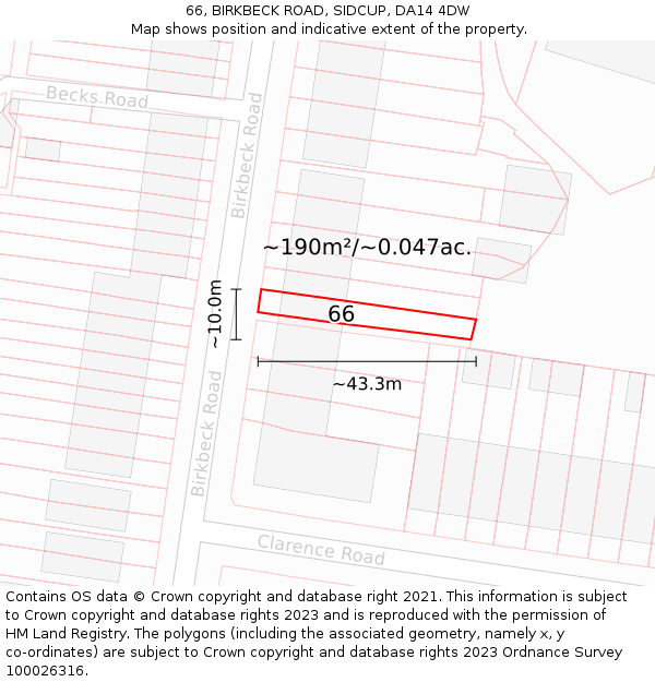 66, BIRKBECK ROAD, SIDCUP, DA14 4DW: Plot and title map