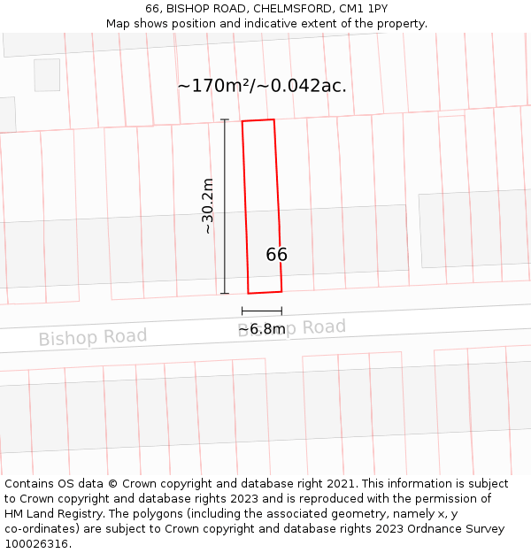 66, BISHOP ROAD, CHELMSFORD, CM1 1PY: Plot and title map