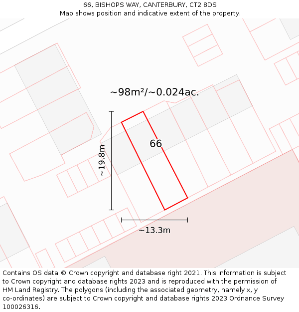 66, BISHOPS WAY, CANTERBURY, CT2 8DS: Plot and title map