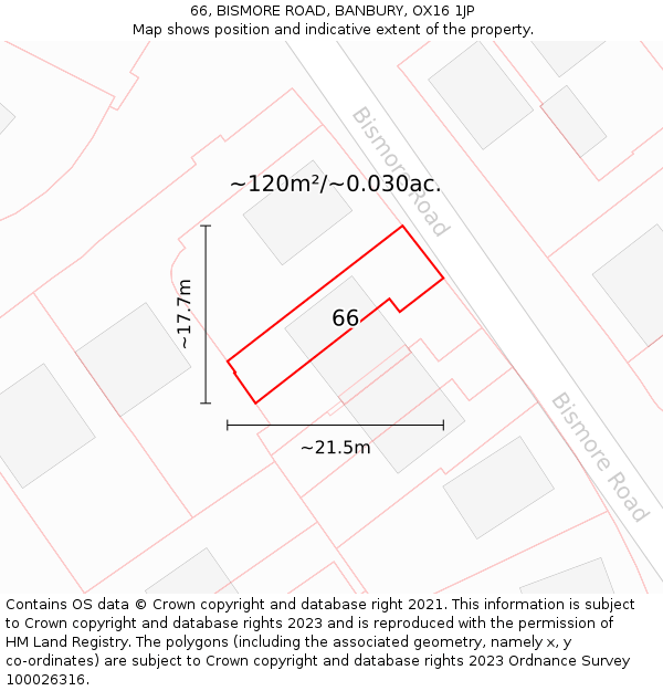 66, BISMORE ROAD, BANBURY, OX16 1JP: Plot and title map