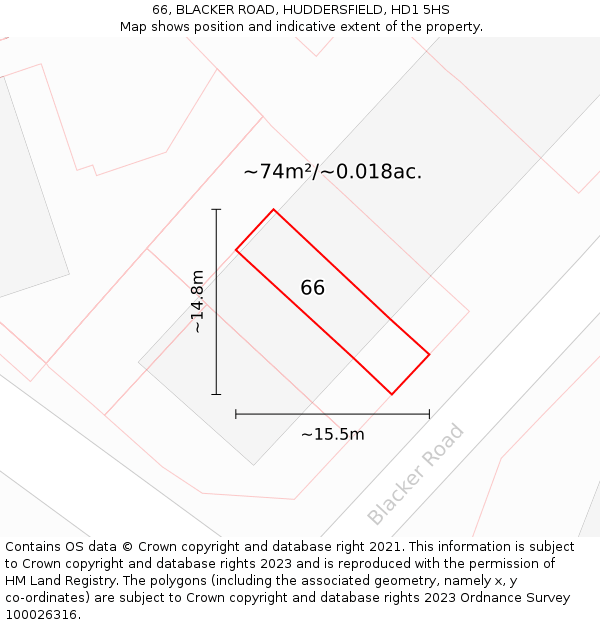 66, BLACKER ROAD, HUDDERSFIELD, HD1 5HS: Plot and title map