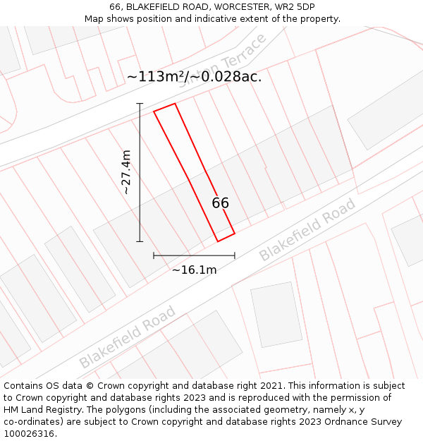 66, BLAKEFIELD ROAD, WORCESTER, WR2 5DP: Plot and title map