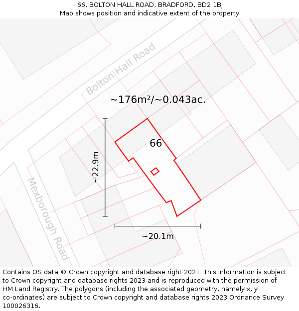 66, BOLTON HALL ROAD, BRADFORD, BD2 1BJ: Plot and title map