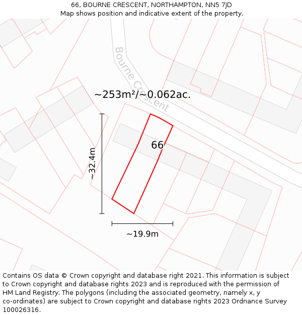 66, BOURNE CRESCENT, NORTHAMPTON, NN5 7JD: Plot and title map