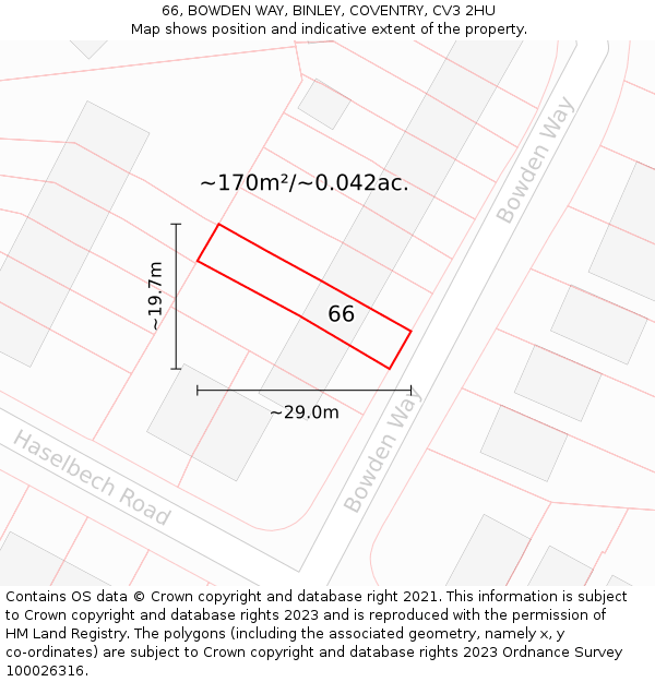 66, BOWDEN WAY, BINLEY, COVENTRY, CV3 2HU: Plot and title map
