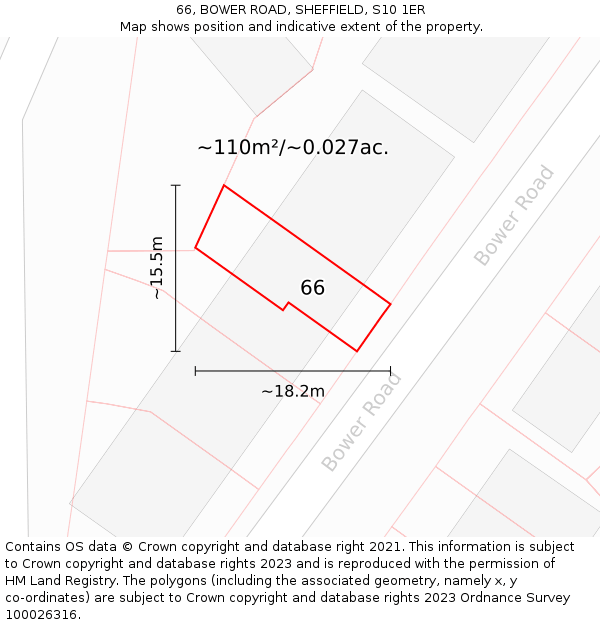 66, BOWER ROAD, SHEFFIELD, S10 1ER: Plot and title map