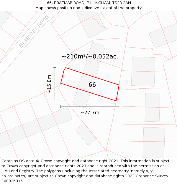 66, BRAEMAR ROAD, BILLINGHAM, TS23 2AN: Plot and title map