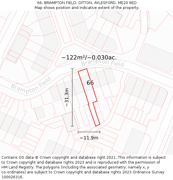 66, BRAMPTON FIELD, DITTON, AYLESFORD, ME20 6ED: Plot and title map