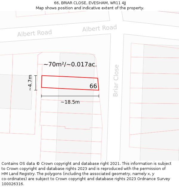 66, BRIAR CLOSE, EVESHAM, WR11 4JJ: Plot and title map