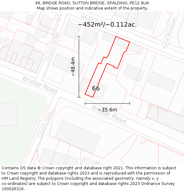 66, BRIDGE ROAD, SUTTON BRIDGE, SPALDING, PE12 9UA: Plot and title map