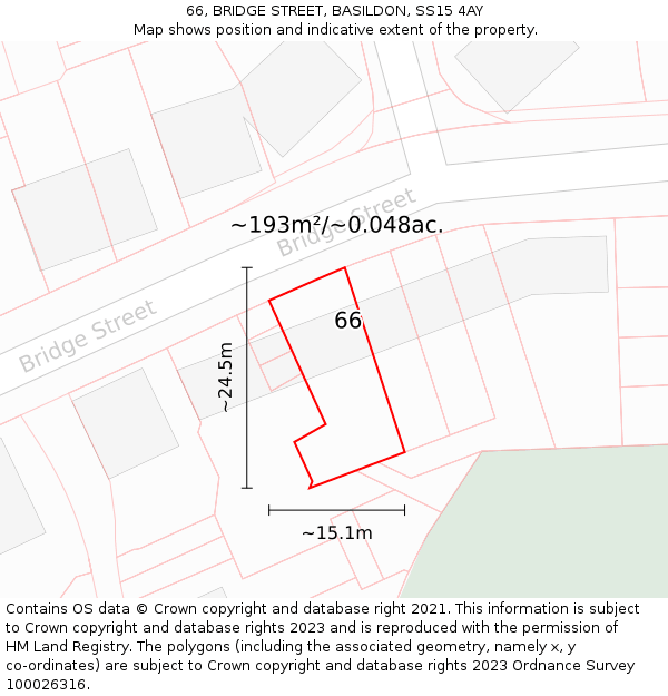 66, BRIDGE STREET, BASILDON, SS15 4AY: Plot and title map