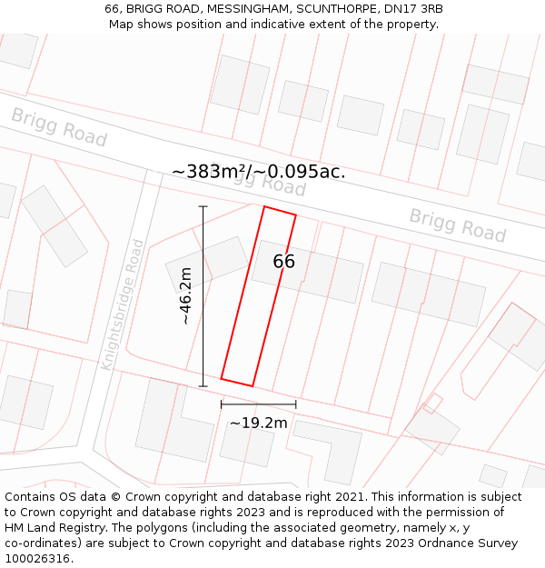 66, BRIGG ROAD, MESSINGHAM, SCUNTHORPE, DN17 3RB: Plot and title map