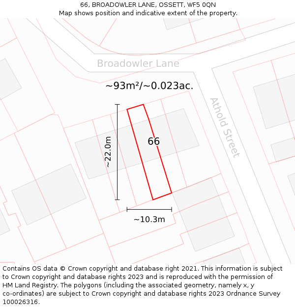 66, BROADOWLER LANE, OSSETT, WF5 0QN: Plot and title map