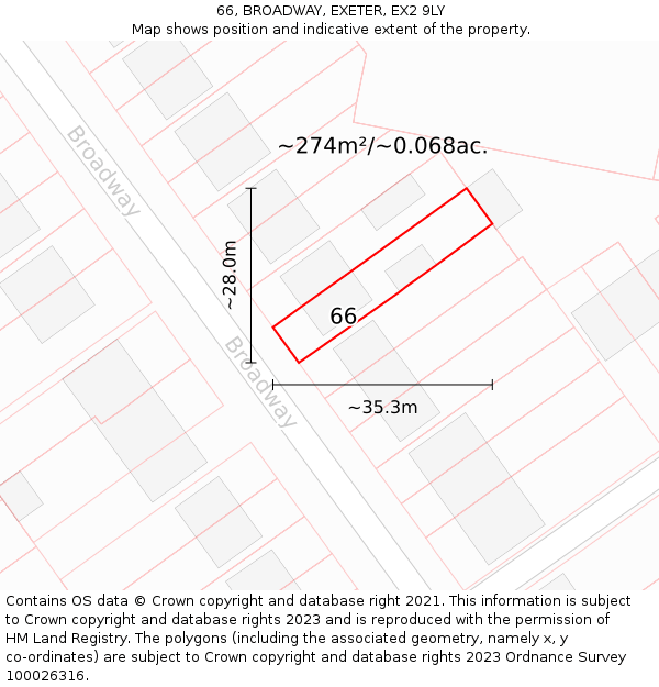 66, BROADWAY, EXETER, EX2 9LY: Plot and title map