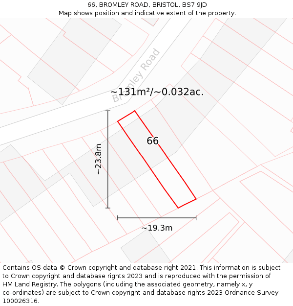 66, BROMLEY ROAD, BRISTOL, BS7 9JD: Plot and title map