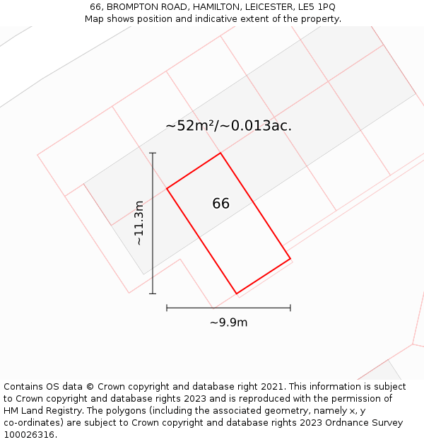 66, BROMPTON ROAD, HAMILTON, LEICESTER, LE5 1PQ: Plot and title map