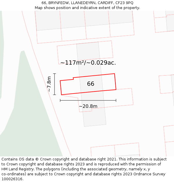 66, BRYNFEDW, LLANEDEYRN, CARDIFF, CF23 9PQ: Plot and title map